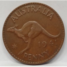 AUSTRALIA 1941 .  ONE 1 PENNY . ERROR . SECOND 1 IN DATE IS A FLAW